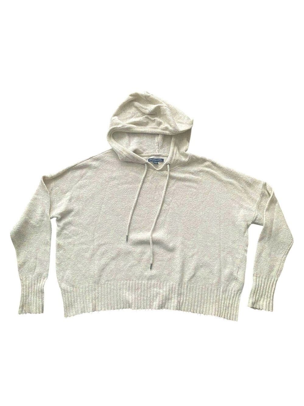 American Eagle Oat Knit Cropped Hooded Sweater XS
